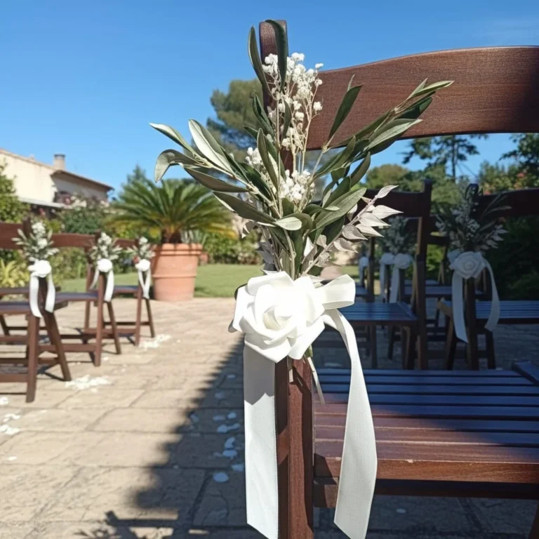 Décoration de chaises de mariage, baptême, cérémonie laïque
