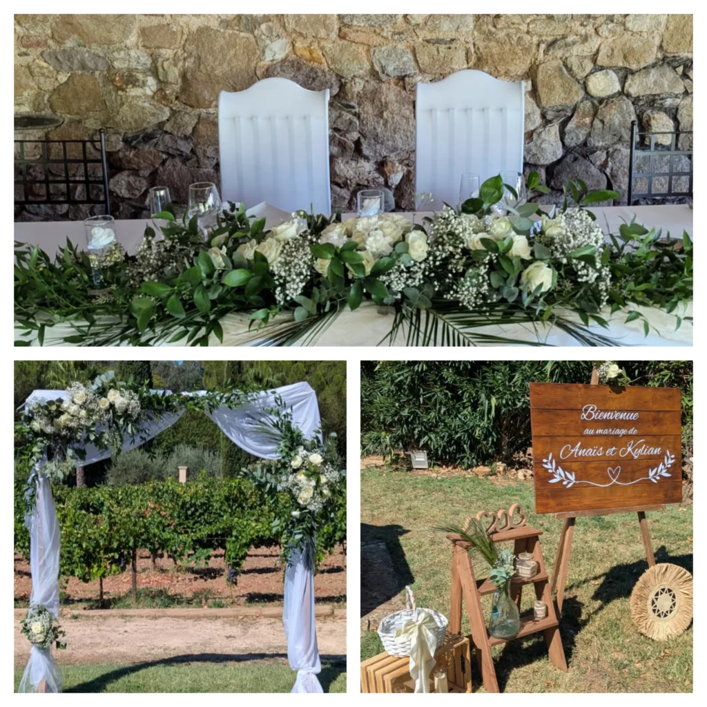 Arche florale, tresse de table d'honneur , kit déco panneau de bienvenue réalisée pour le domaine du pourret à pierrefeu du var