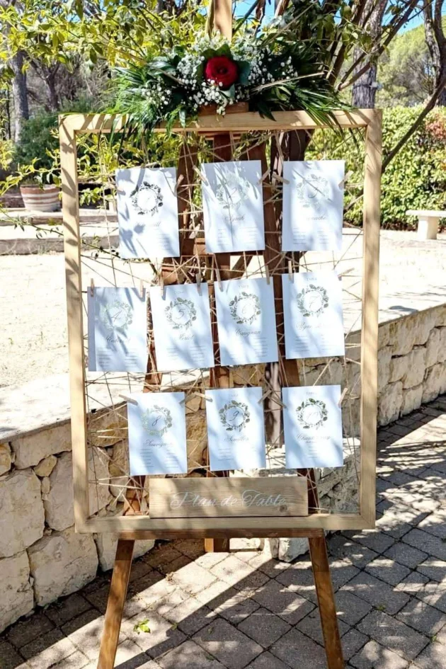 Panneau de plan de table encadrement bois cordage avec plan de table style chic et naturel