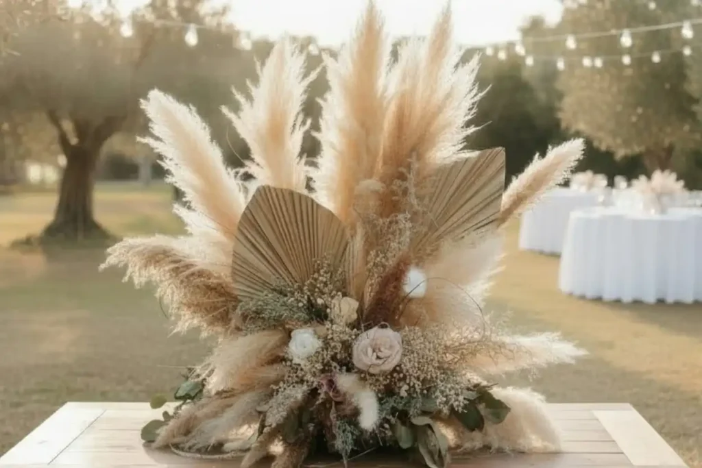 Bouquet de pampa bohème pour décoration de mariage