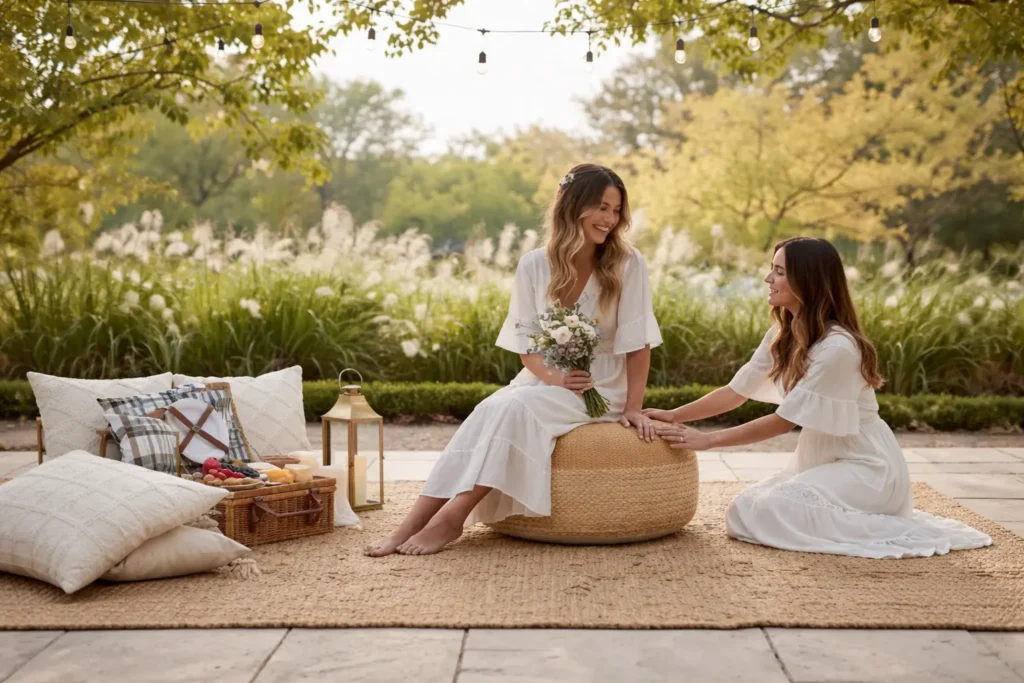 Tapis en jute 2×2 m pour mariage & espace lounge bohème