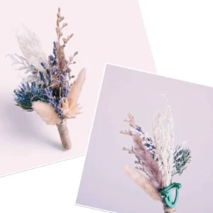 Boutonnière Valensia – Lavande Parme & Chardon Bleu | Fleurs Séchées