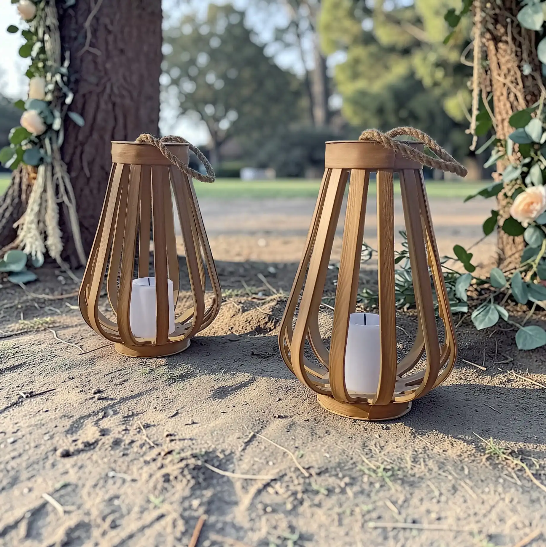 lanterne mariage bois naturel décoration bohème cérémonie laïque dans le Var à Carqueiranne