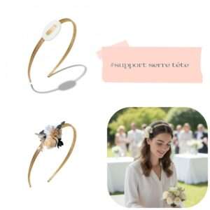 Serre Tête Mariage Doré avec Support Floral – Base pour Création Fleurs Séchées ou Artificielles