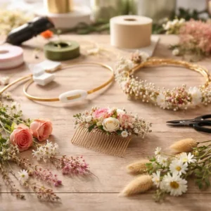 support coiffure fleur mariage pour peigne, serre tête et couronne florale DIY