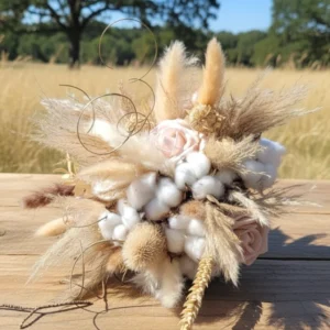 Bouquet de mariée coton & fleurs séchées
