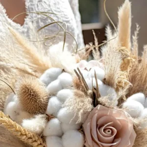 Bouquet de mariée coton & fleurs séchées