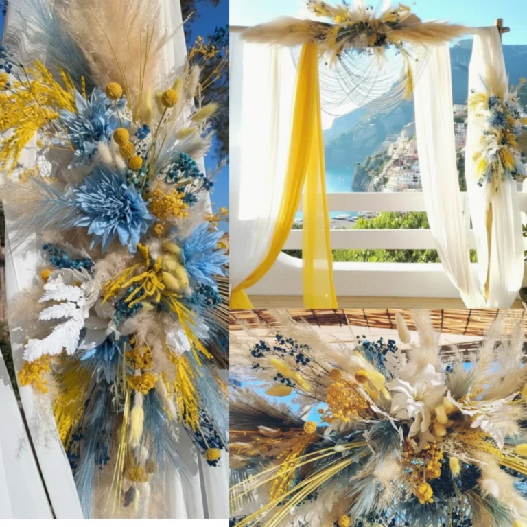 Arche florale Dolce Vita en fleurs séchées et fleurs simulées