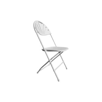 Chaise en location blanche pliante pour mariage, évènement privé ou professionnel